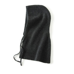 100% Cashmere Knitted Hooded Hat Scarf with Adjustable Drawstring