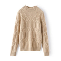 Crew Neck Cable Knit Thickened Warm Ribbed Cashmere Sweater