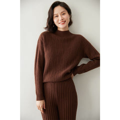 Cashmere Cable Knit Mock Neck Pullover Sweater with Ribbed Trim