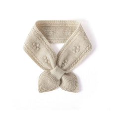 Soft Petite Bow Scarf 100% Cashmere Floral Knitted Small Neck Scarf