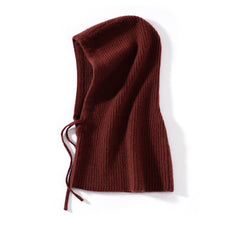 100% Cashmere Knitted Hooded Hat Scarf with Adjustable Drawstring