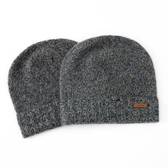 Textured Cashmere Beanie Hat with Ribbed Folded Cuff