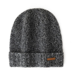 Textured Cashmere Beanie Hat with Ribbed Folded Cuff