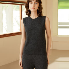100% Cashmere Pullover Vest Sleeveless Crew Neck Sweater Knit Top