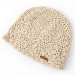 Floral Crochet Slouchy Knit Cutout Crochet Beanie Hat