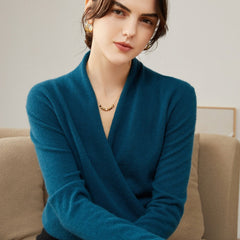 V-Neck Knit Wrap-Front Crossover Pullover Pure Cashmere Sweater