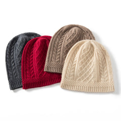 Soft Thick Warm Pure Cashmere Cable Knit Beanies