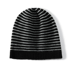 Pure Cashmere Striped Winter Warm Knit Beanie Hat