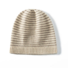 Pure Cashmere Striped Winter Warm Knit Beanie Hat