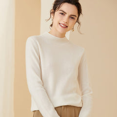 Soft Knit Pullover Wool Blend Mock Neck Cashmere Sweater
