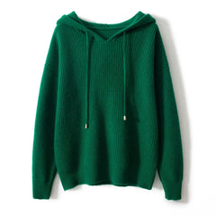 Classic Cashmere Waffle Knit Hooded Pullover Sweater Hoodie