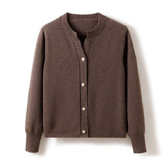 Women's Classic Crew Neck Cardigan Knitted Short Jacket Warm Top