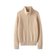 Women's Zipper Cardigan Turn-Down Collar Cashmere Sweater