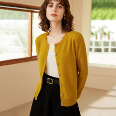 100% Cashmere Crewneck Button-Up Knit Cardigan Sweater