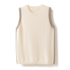 Cashmere Crew Neck Knitted Side Patchwork Pullover Sweater Vest