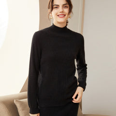 Half High Collar Wool Pullover Cashmere Sweater Top Knit Jumper