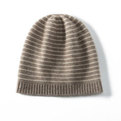 Pure Cashmere Striped Winter Warm Knit Beanie Hat