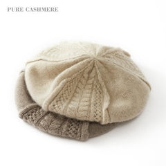 Warm Cable-knit Panel Knit  Soft Pure Cashmere Beret Hat