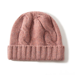 Pure Cashmere Thick Chunky Ribbed Cuff Cable Knit Beanie
