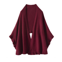 Lightweight Knit Wrap 100% Cashmere Ruffle-Edge Cape Trim Shawl