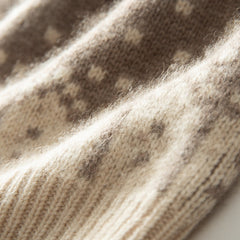 Fair Isle Cashmere Beanie with Fur Pom Pom Soft Warm Knitted Cap