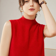 Knit Mock Neck Tank Top 100% Cashmere Sleeveless Sweater Vest