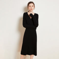 V-Neck Ribbed Cashmere Blend Dress Wrap Pullover Knit Dress