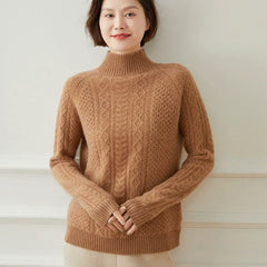 Cashmere Cable Knit Mock Neck Knitted Thicker Knit Sweater