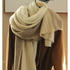 Soft Cashmere Cable Knit  Large Two-Tone Winter Scarf Wrap Shawl
