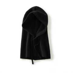 100% Cashmere Knitted Hooded Hat Scarf with Adjustable Drawstring