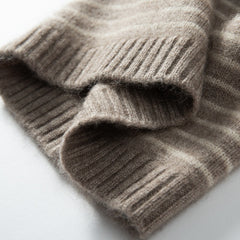 Pure Cashmere Striped Winter Warm Knit Beanie Hat