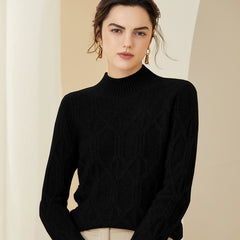 Crew Neck Cable Knit Thickened Warm Ribbed Cashmere Sweater