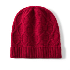 Pure Cashmere Geometric Knit Pattern with Ribbed Hem Beanie
