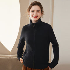 Women's Zipper Cardigan Turn-Down Collar Cashmere Sweater