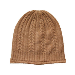 100% Pure Cashmere Soft Warm Ribbed Hem Cable Knit Beanie
