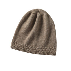 Cashmere Outdoor Beanie Hat with Braided Knit Hem Detail