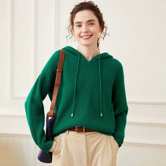 Classic Cashmere Waffle Knit Hooded Pullover Sweater Hoodie