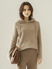 Knit Pullover Sweater with Drawstring Hood Cashmere Jumper Hoodie