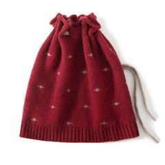 Soft Dot Pattern Pure Cashmere Knit Cap with Drawstring