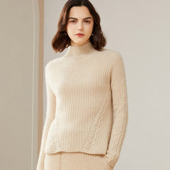 Ribbed Cashmere Mock Neck High Neck Pullover Loose Sweater