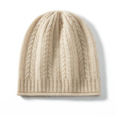 100% Pure Cashmere Soft Warm Ribbed Hem Cable Knit Beanie