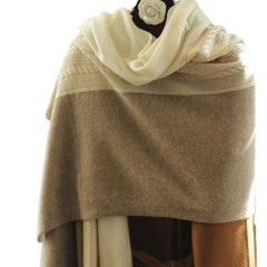 Soft Cashmere Cable Knit  Large Two-Tone Winter Scarf Wrap Shawl