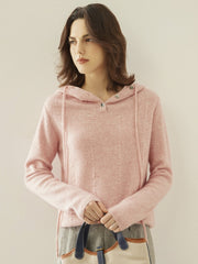 Knit Pullover Sweater with Drawstring Hood Cashmere Jumper Hoodie