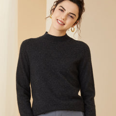 Soft Knit Pullover Wool Blend Mock Neck Cashmere Sweater