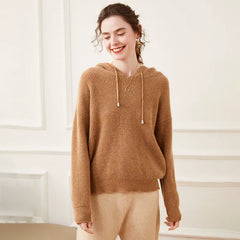 Classic Cashmere Waffle Knit Hooded Pullover Sweater Hoodie