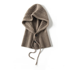 Warm Windproof Cashmere Hooded Hat Ribbed Knit Drawstring Beanie
