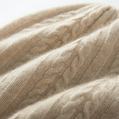 100% Pure Cashmere Soft Warm Ribbed Hem Cable Knit Beanie