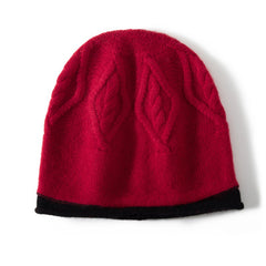 Leaf Cable Knit Pattern Reversible Pure Cashmere Beanies