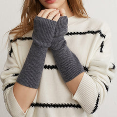 Cashmere Knit Arm Warmers Fingerless Mittens Gloves