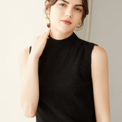 Knit Mock Neck Tank Top 100% Cashmere Sleeveless Sweater Vest